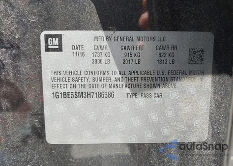 2017 Chevrolet Cruze Lt Auto из США, поврежденный, VIN 1G1BE5SM3H7186586